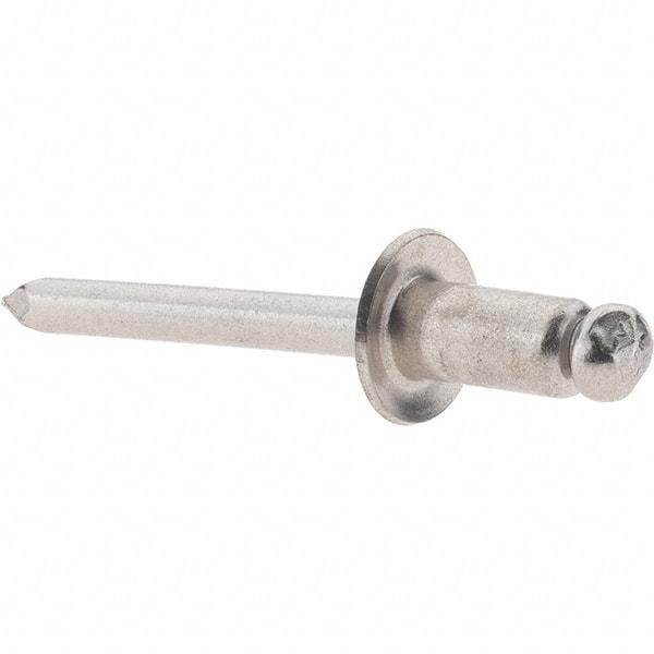 Value Collection - Size 84 Dome Head Stainless Steel Open End Blind Rivet - Stainless Steel Mandrel, 0.062" to 1/4" Grip, 1/2" Head Diam, 0.257" to 0.261" Hole Diam, 1/2" Length Under Head, 1/4" Body Diam - Strong Tooling