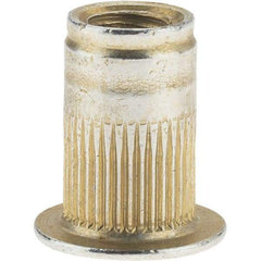 Value Collection - #8-32, 0.265 Insert Diam, 0.42" OAL, Knurled Body Open End Threaded Insert - 0.2656" Hole Diam, 0.39" Head Diam, 1008/1010 Steel, Clear Protective Coating & Zinc Yellow Dichromate Finish - Strong Tooling