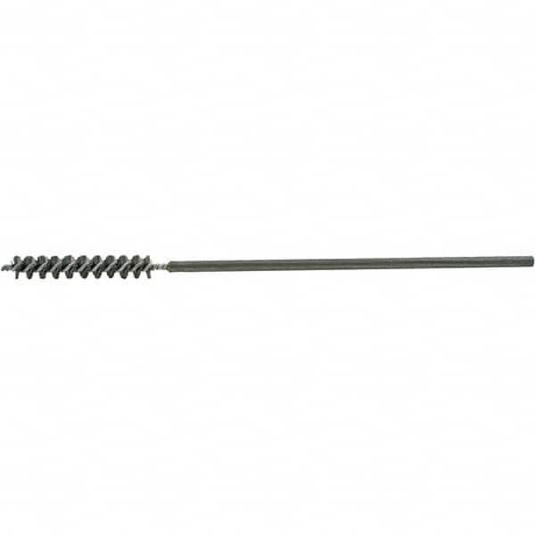 Brush Research Mfg. - 7/16" Diam Helical Steel Tube Brush - Single Spiral, 0.006" Filament Diam, 2-1/2" Brush Length, 12" OAL, 0.219" Diam Galvanized Steel Shank - Strong Tooling