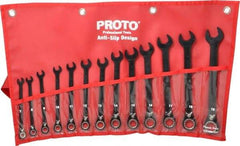 Proto - 13 Piece, 7mm to 19mm, 12 Point Combination Wrench Set - Metric Measurement Standard, Black/Chrome Finish, Comes in Pouch - Strong Tooling