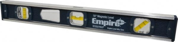 Empire Level - Magnetic 18" Long 3 Vial I-Beam Level - Aluminum, Blue, 1 45°, 1 Level & 1 Plumb Vials - Strong Tooling