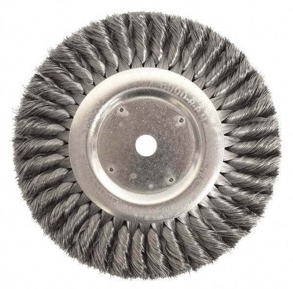 Weiler - 10" OD, 3/4" Arbor Hole, Knotted Steel Wheel Brush - 3/4" Face Width, 1-3/4" Trim Length, 0.014" Filament Diam, 4,500 RPM - Strong Tooling