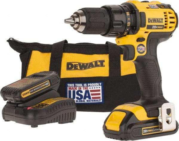 DeWALT - 20 Volt 1/2" Chuck Pistol Grip Handle Cordless Drill - 0-600 & 0-2000 RPM, Keyless Chuck, Reversible, 2 Lithium-Ion Batteries Included - Strong Tooling