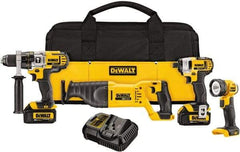 DeWALT - 10 Piece 20 Volt Cordless Tool Combination Kit - Includes 1/2" Hammerdrill, 1/4" Impact Driver & Reciprocating Saw & LED Worklight, Lithium-Ion Battery Included - Strong Tooling