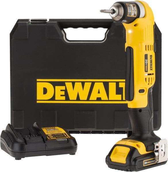 DeWALT - 20 Volt 3/8" Chuck Right Angle Handle Cordless Drill - 0-650 & 0-2000 RPM, Keyless Chuck, Reversible, 1 Lithium-Ion Battery Included - Strong Tooling