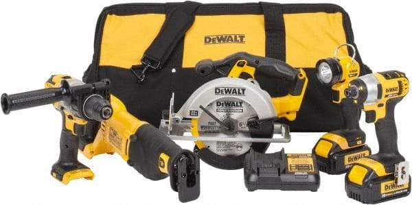 DeWALT - 12 Piece 20 Volt Cordless Tool Combination Kit - Includes 1/2" Hammerdrill, 1/4" Impact Driver, Reciprocating Saw, 6-1/2" Circular Saw & LED Worklight, Lithium-Ion Battery Included - Strong Tooling