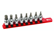 8 Piece - Hex Inch Socket Set - 1/8 - 3/8" On Rail - 3/8" Square Drive with 1/4" Replaceable Hex Bit - Strong Tooling