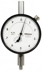 Mitutoyo - 1mm Range, 0-10-0 Dial Reading, 0.001mm Graduation Dial Drop Indicator - 57mm Dial, 0.2mm Range per Revolution, 0.004mm Accuracy, Revolution Counter - Strong Tooling