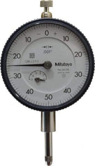 Mitutoyo - 1/2" Range, 0-50-0 Dial Reading, 0.001" Graduation Dial Drop Indicator - 2-1/4" Dial, 0.1" Range per Revolution, 0.001" Accuracy, Revolution Counter - Strong Tooling