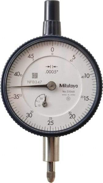 Mitutoyo - 1/8" Range, 0-50 Dial Reading, 0.0005" Graduation Dial Drop Indicator - 2-1/4" Dial, 0.05" Range per Revolution, 0.0005" Accuracy, Revolution Counter - Strong Tooling