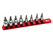 8 Piece - On 1/4" IP9; IP10; IP15; IP20. On 3/8" IP25; IP27; IP30 & IP40 On Rail - 1/4 & 3/8" Drive - TorxPlus Socket Set - Strong Tooling