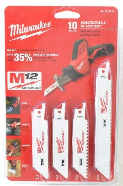 Milwaukee Tool - 10 Piece, 4" Long x 0.035" Thick, Bi-Metal Reciprocating Saw Blade Set - Straight Profile, 6 to 24 Teeth per Inch - Strong Tooling