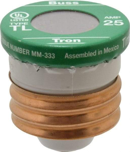 Cooper Bussmann - 125 VAC, 25 Amp, Time Delay Plug Fuse - 2.38" OAL, 10 (RMS Symmetrical) kA Rating, 2-1/4" Diam - Strong Tooling