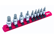 9 Piece - Hex Metric Socket Set  1/4" Square Drive 1.5-4.0 3/8" Square Drive 5.0-10.0mm On Rail - 1/4" Replaceable Hex Bits. - Strong Tooling