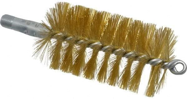 Schaefer Brush - 4-1/2" Brush Length, 2-1/2" Diam, Double Stem, Single Spiral Tube Brush - 8" Long, Brass, 1/4" NPSM Male Connection - Strong Tooling