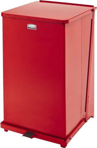 Rubbermaid - 40 Gal Square Unlabeled Trash Can - 30" High x 19" Long x 19" Wide, Red, Steel - Strong Tooling