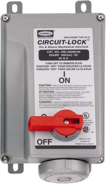 Hubbell Wiring Device-Kellems - 3 Phase, 600 VAC, 30 Amp, 20 hp, 4 Pin Configuration, Interlock Receptacle - 3 Poles, IEC 60309, Black - Strong Tooling