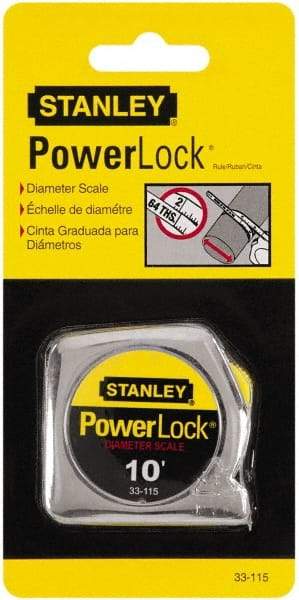 Stanley - 10' x 1/4" Yellow Blade Tape Measure - 1/32 & 1/16" Graduation, Inch Graduation Style, Silver Case - Strong Tooling