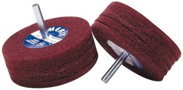 Merit Abrasives - 5" Diam, Medium Mounted Scrubber Buffing Wheel - 1 Ply, Medium Grade, 1/4" Shank Diam, 4,000 RPM - Strong Tooling