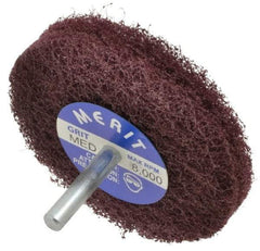 Merit Abrasives - 3" Diam, Medium Mounted Scrubber Buffing Wheel - 2 Ply, Medium Grade, 1/4" Shank Diam, 8,000 RPM - Strong Tooling