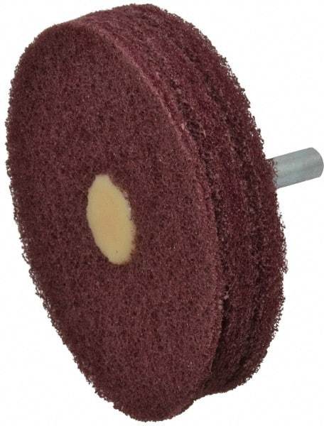 Merit Abrasives - 3" Diam, Medium Mounted Scrubber Buffing Wheel - 3 Ply, Very Fine Grade, 1/4" Shank Diam, 8,000 RPM - Strong Tooling