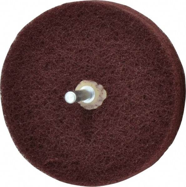 Merit Abrasives - 4" Diam, Medium Mounted Scrubber Buffing Wheel - 3 Ply, Very Fine Grade, 1/4" Shank Diam, 6,000 RPM - Strong Tooling