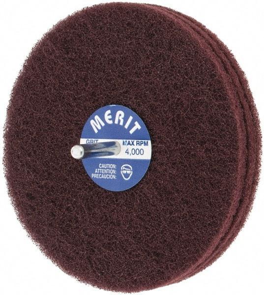 Merit Abrasives - 5" Diam, Medium Mounted Scrubber Buffing Wheel - 3 Ply, Very Fine Grade, 1/4" Shank Diam, 4,000 RPM - Strong Tooling