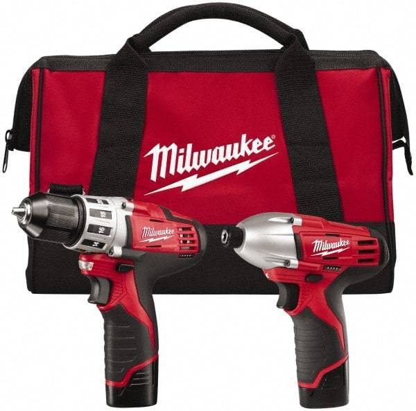 Milwaukee Tool - 12 Volt Cordless Tool Combination Kit - Includes 1/4" Hex Impact Driver & 3/8" Drill/Driver, 2 Lithium-Ion Batteries Included - Strong Tooling