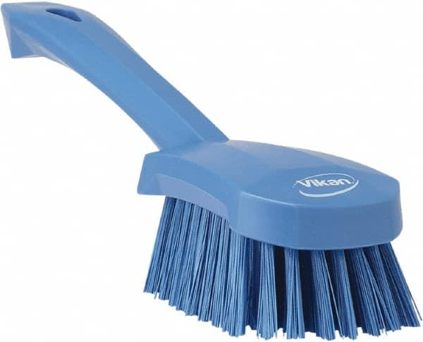 Vikan - 1.3" Bristle Length, Polyester Scrub Brush - 4-1/4" Long x 2-3/4" Wide Head, 10" OAL, Blue, Polypropylene Block - Strong Tooling