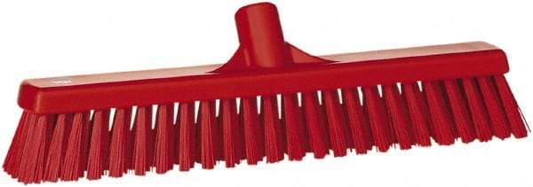 Vikan - 16" Fine Particle Synthetic Push Broom - 2" Bristle Length, Plastic Block, European Threaded Handle Connection - Strong Tooling