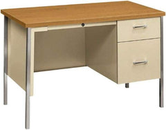 Hon - Woodgrain Laminate/Metal Right Pedestal Desk with Center Drawer - 45" Wide x 24" Deep x 29" High, Harvest/Putty - Strong Tooling