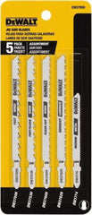 DeWALT - 5 Piece, 3" to 5" Long, 6 to 18 Teeth per Inch, Bi-Metal Jig Saw Blade Set - Toothed Edge, T-Shank - Strong Tooling