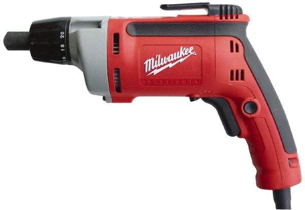 Milwaukee Tool - Pistol Grip Handle, 2,500 RPM, 10 to 140 In/Lb Torque, Electric Screwdriver - 1/4" Bit Holder, 120 Volts, 6.5 Amps - Strong Tooling