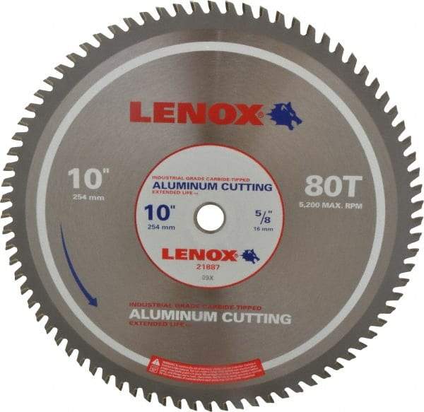 Lenox - 10" Diam, 5/8" Arbor Hole Diam, 80 Tooth Wet & Dry Cut Saw Blade - Titanium Carbide-Tipped, General Purpose Action, Standard Round Arbor - Strong Tooling