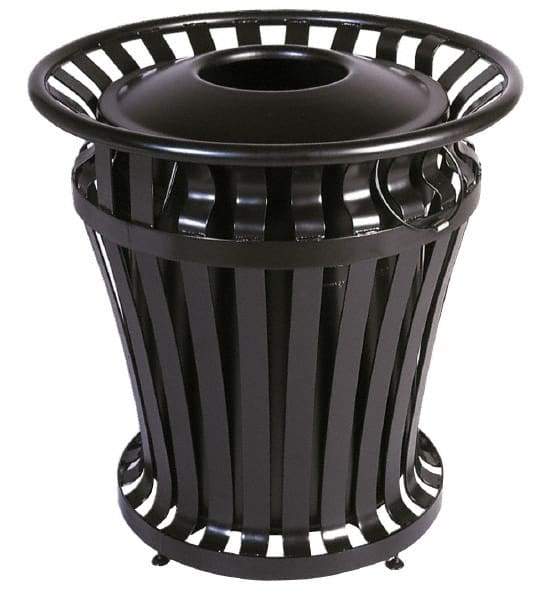 Rubbermaid - Black Round Trash Can - Steel, 32" High - Strong Tooling