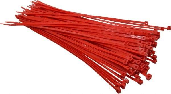 Made in USA - 11-1/4" Long Red Nylon Standard Cable Tie - 50 Lb Tensile Strength, 1.32mm Thick, 3" Max Bundle Diam - Strong Tooling