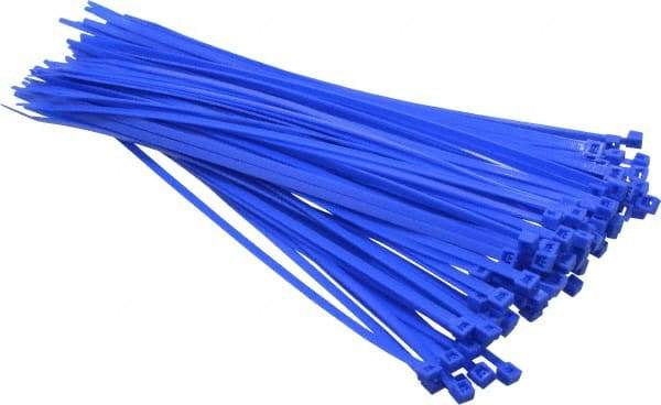 Made in USA - 11-1/4" Long Blue Nylon Standard Cable Tie - 50 Lb Tensile Strength, 1.32mm Thick, 4" Max Bundle Diam - Strong Tooling