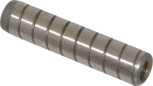 Jergens - 7/16" Diam x 2" Pin Length Alloy Steel Grooved Dowel Pin - C 47-58 & C 60-64 (Surface) Hardness, 1 Beveled & 1 Threaded End - Strong Tooling