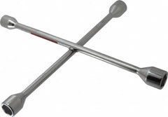 Omega Lift Equipment - 14" Long Cross Shaped Lug Nut Wrench Tire Iron - 11/16, 3/4, 13/16, 7/8" Hex - Strong Tooling