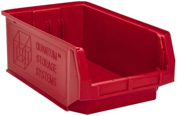 Quantum Storage - 90 Lb. Load Capacity, 19-3/4" Deep, Red Polyethylene Hopper Stacking Bin - 7-7/8" High x 12-3/8" Wide x 19-3/4" Long - Strong Tooling