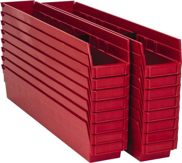 Quantum Storage - 50 Lb. Load Capacity, 23-5/8" Deep, Red Polypropylene Hopper Shelf Bin - 4" High x 4-1/8" Wide x 23-5/8" Long - Strong Tooling