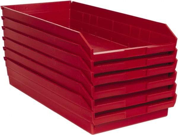 Quantum Storage - 50 Lb. Load Capacity, 23-5/8" Deep, Red Polypropylene Hopper Shelf Bin - 4" High x 11-1/8" Wide x 23-5/8" Long - Strong Tooling