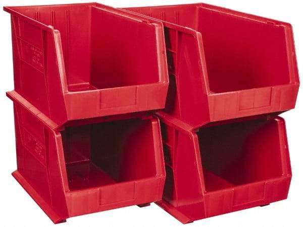 Quantum Storage - 75 Lb. Load Capacity, 18" Deep, Red Polypropylene Hopper Stacking Bin - 10" High x 11" Wide x 18" Long - Strong Tooling