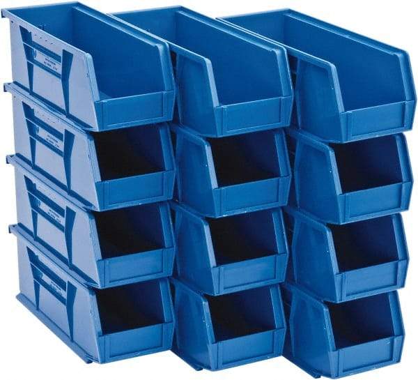 Quantum Storage - 30 Lb. Load Capacity, 10-7/8" Deep, Blue Polypropylene Hopper Stacking Bin - 4" High x 4-1/8" Wide x 10-7/8" Long - Strong Tooling