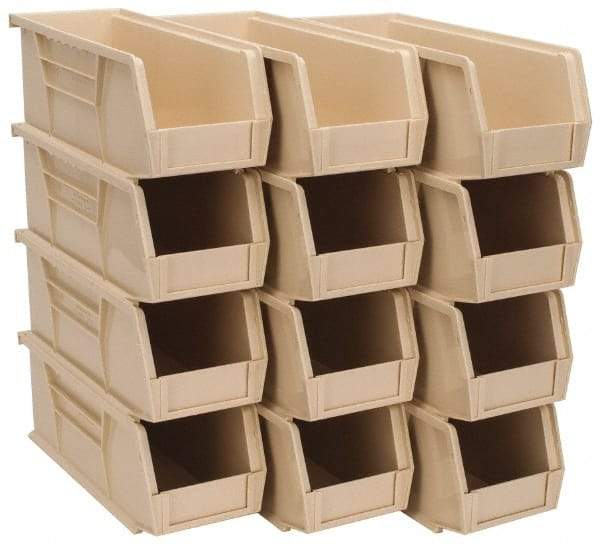 Quantum Storage - 30 Lb. Load Capacity, 10-7/8" Deep, Ivory Polypropylene Hopper Stacking Bin - 4" High x 4-1/8" Wide x 10-7/8" Long - Strong Tooling