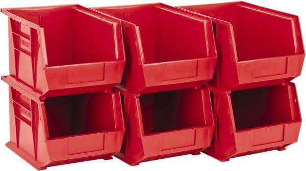 Quantum Storage - 50 Lb. Load Capacity, 10-3/4" Deep, Red Polypropylene Hopper Stacking Bin - 7" High x 8-1/4" Wide x 10-3/4" Long - Strong Tooling