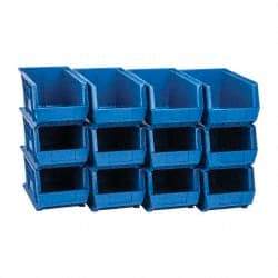 Quantum Storage - 60 Lb. Load Capacity, 14-3/4" Deep, Blue Polypropylene Hopper Stacking Bin - 7" High x 8-1/4" Wide x 14-3/4" Long - Strong Tooling