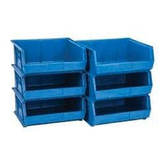 Quantum Storage - 75 Lb. Load Capacity, 14-3/4" Deep, Blue Polypropylene Hopper Stacking Bin - 7" High x 16-1/2" Wide x 14-3/4" Long - Strong Tooling