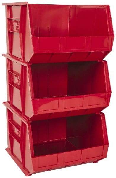 Quantum Storage - 75 Lb. Load Capacity, 18" Deep, Red Polypropylene Hopper Stacking Bin - 11" High x 16-1/2" Wide x 18" Long - Strong Tooling