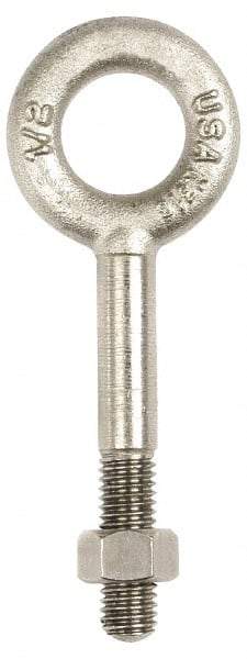 Gibraltar - 500 Lb Capacity, Stainless Steel, 1/4-20 Thread, Fixed Lifting Eye Bolt - Partially Threaded, 5" Shank, 2-1/2" Thread Length, No Shoulder - Strong Tooling